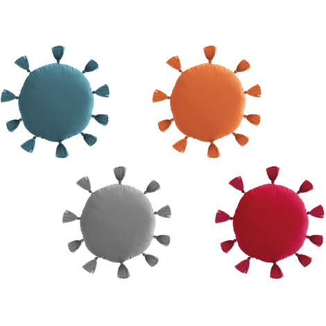 Cuscino Arredo Decorativo Imbottito Velluto Tinta Unita Rotondo Sunshine, misuraSunshinecoloreRosso