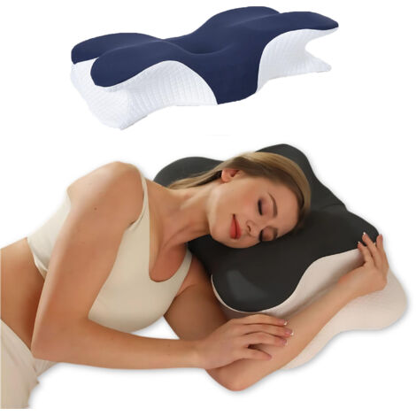 Cuscino cervicale, cuscino di supporto cervicale, cuscino ergonomico in memory foam, blu navy, 930 grammi