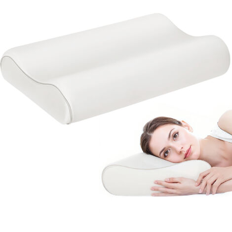 Cuscino Cervicale Memory Foam a Doppia Altezza 60x40x10-12 cm con Copertura Rimovibile e Lavabile Bianco Crema