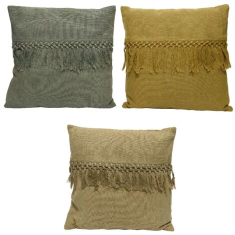 CUSCINO CON FRANGIA 45X45CM VERDE/SENAPE/BEIGE