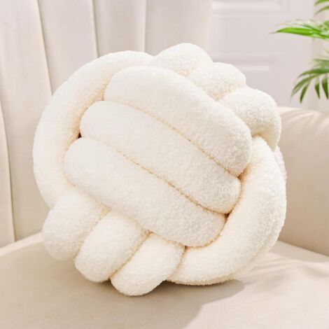Cuscino con nodo bianco latte, cuscino a sfera rotonda per la decorazione della camera da letto, cuscino decorativo estetico per il soggiorno, cuscino per divano in sherpa, cuscino decorativo per lett