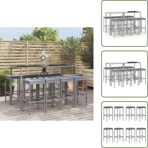 Cuscino da bar - vidaXL Set Bar da Giardino 9 pz con Cuscini in Polyrattan Grigio - Rattan