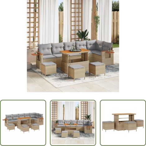 Cuscino da esterno -  Set Divano da Giardino con cuscino 10 pcs Beige e Grigio Chiaro