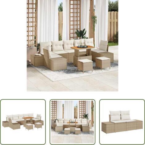 Cuscino da esterno -  Set Divano da Giardino con cuscino 10 pcs Beige polyrattan
