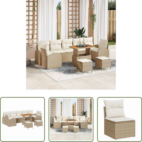 Cuscino da esterno -  Set Divano da Giardino con cuscino 10 pcs Beige polyrattan