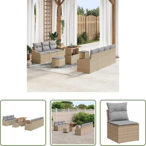 Cuscino da esterno -  Set Divano da Giardino con cuscino 10 pcs Beige polyrattan