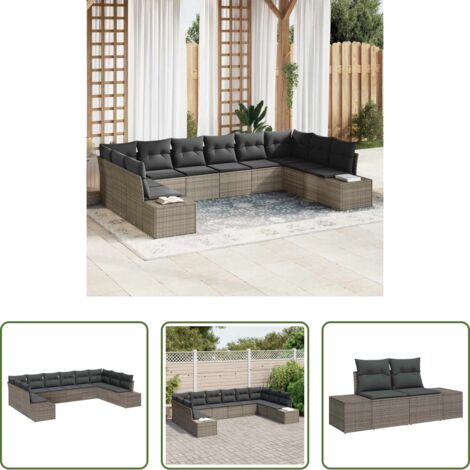 Cuscino da esterno -  Set Divano da Giardino con cuscino 10 pcs Grigio polyrattan