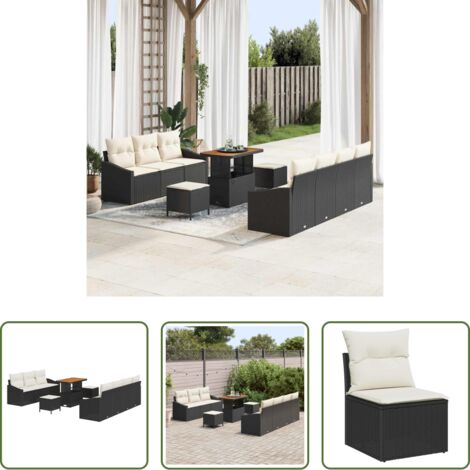 Cuscino da esterno -  Set Divano da Giardino con cuscino 10 pcs Nero polyrattan