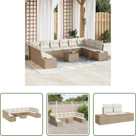 Cuscino da esterno -  Set Divano da Giardino con cuscino 11 pcs Beige polyrattan