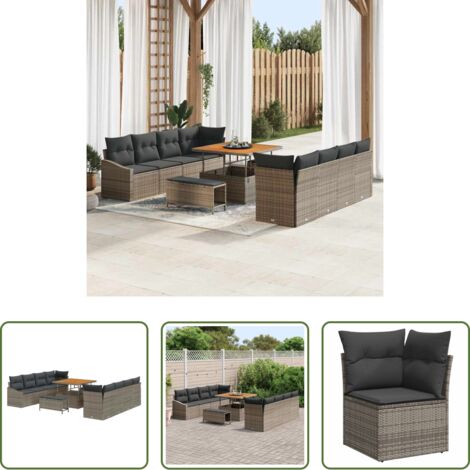 Cuscino da esterno -  Set Divano da Giardino con cuscino 11 pcs Grigio polyrattan