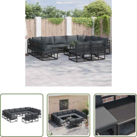 Cuscino da esterno -  Set Divano da Giardino con cuscino 11 pcs Nero Alluminio