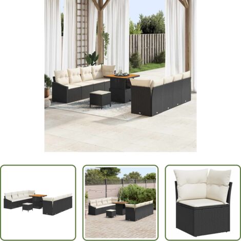 Cuscino da esterno -  Set Divano da Giardino con cuscino 11 pcs Nero polyrattan