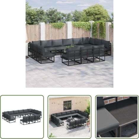 Cuscino da esterno -  Set Divano da Giardino con cuscino 13 pcs Nero Alluminio