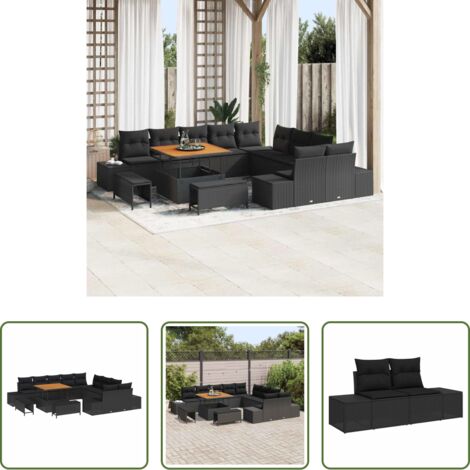 Cuscino da esterno -  Set Divano da Giardino con cuscino 13 pcs Nero polyrattan