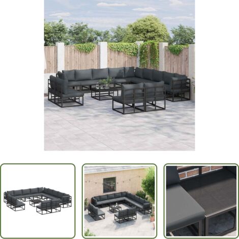 Cuscino da esterno -  Set Divano da Giardino con cuscino 14 pcs Nero Alluminio