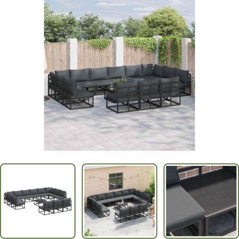 Cuscino da esterno -  Set Divano da Giardino con cuscino 14 pcs Nero Alluminio