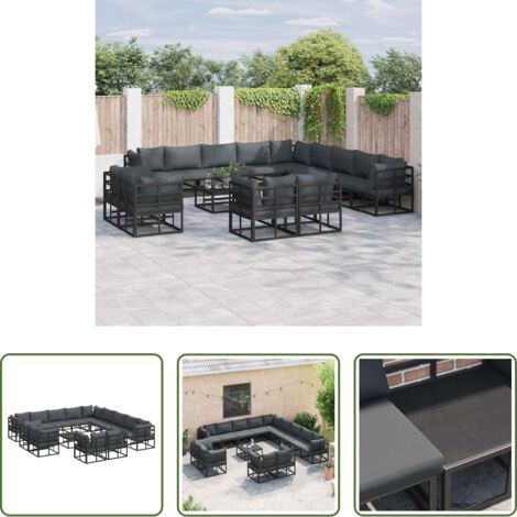 Cuscino da esterno -  Set Divano da Giardino con cuscino 14 pcs Nero Alluminio