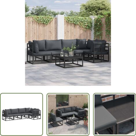 Cuscino da esterno -  Set Divano da Giardino con cuscino 5 pcs Nero Alluminio