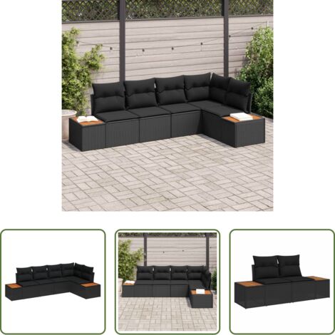 Cuscino da esterno -  Set Divano da Giardino con cuscino 5 pcs Nero Poly Rattan