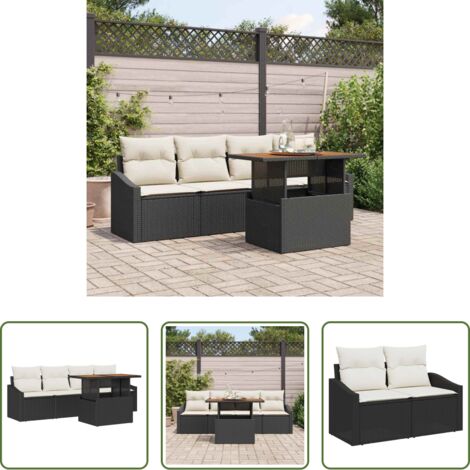 Cuscino da esterno -  Set Divano da Giardino con cuscino 5 pcs Nero Poly Rattan