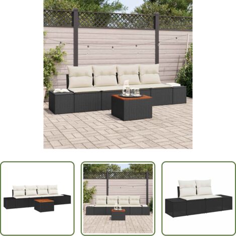 Cuscino da esterno -  Set Divano da Giardino con cuscino 5 pcs Nero Poly Rattan