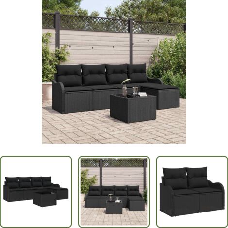 Cuscino da esterno -  Set Divano da Giardino con cuscino 6 pcs Beige Poly Rattan