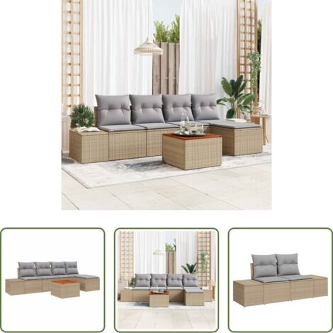 Cuscino da esterno -  Set Divano da Giardino con cuscino 6 pcs Beige polyrattan