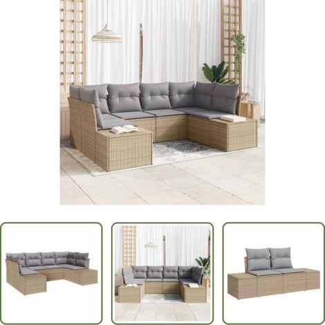 Cuscino da esterno -  Set Divano da Giardino con cuscino 6 pcs Beige polyrattan