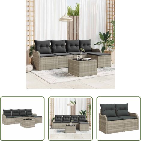 Cuscino da esterno -  Set Divano da Giardino con cuscino 6 pcs Grigio Poly Rattan