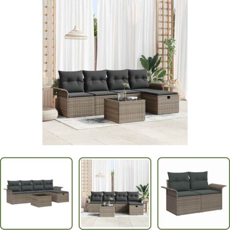 Cuscino da esterno -  Set Divano da Giardino con cuscino 6 pcs Grigio Poly Rattan