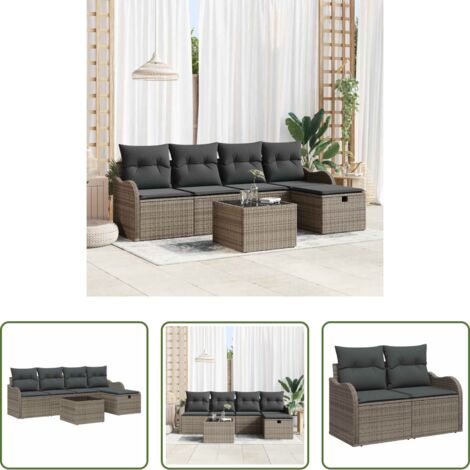 Cuscino da esterno -  Set Divano da Giardino con cuscino 6 pcs Grigio Poly Rattan