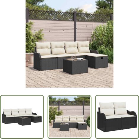 Cuscino da esterno -  Set Divano da Giardino con cuscino 6 pcs Nero Poly Rattan