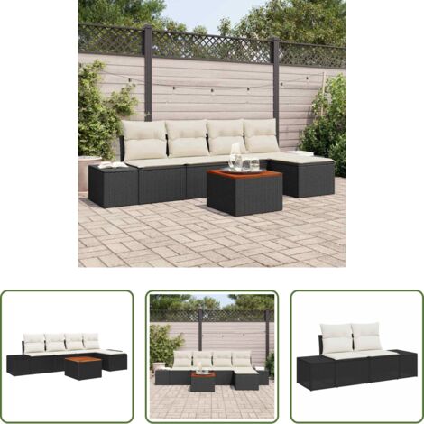 Cuscino da esterno -  Set Divano da Giardino con cuscino 6 pcs Nero polyrattan