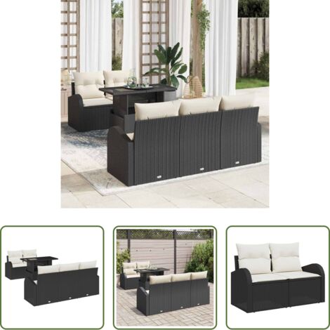 Cuscino da esterno -  Set Divano da Giardino con cuscino 6 pcs Nero polyrattan