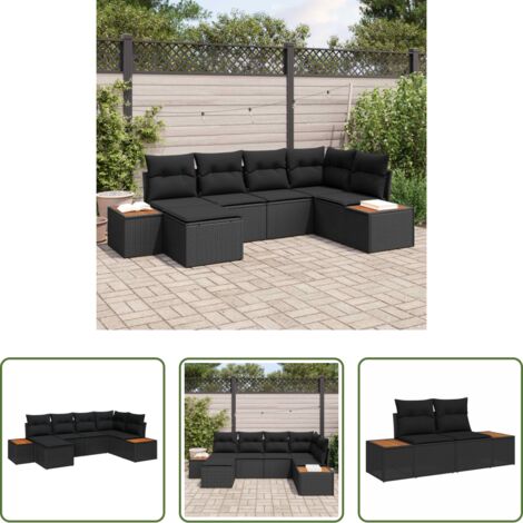 Cuscino da esterno -  Set Divano da Giardino con cuscino 6 pcs Nero polyrattan