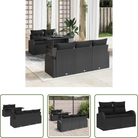 Cuscino da esterno -  Set Divano da Giardino con cuscino 6 pcs Nero polyrattan