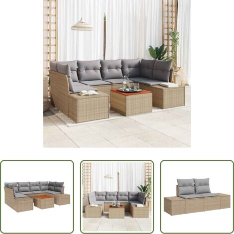 Cuscino da esterno -  Set Divano da Giardino con cuscino 7 pcs Beige polyrattan