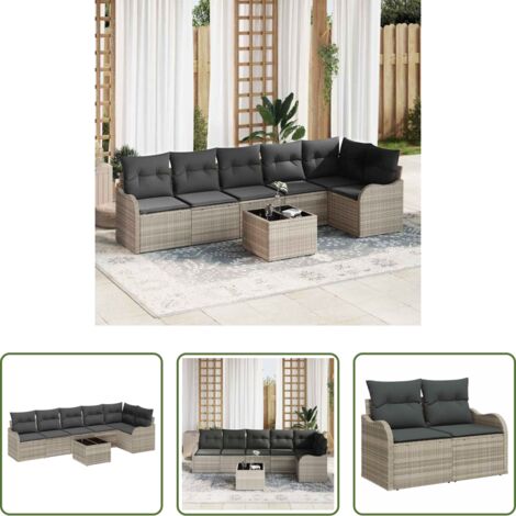 Cuscino da esterno -  Set Divano da Giardino con cuscino 7 pcs Grigio Poly Rattan