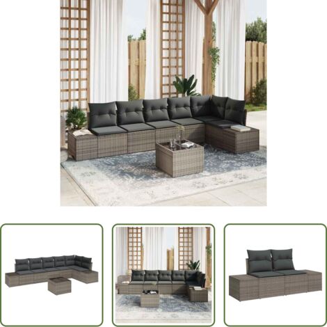 Cuscino da esterno -  Set Divano da Giardino con cuscino 7 pcs Grigio polyrattan