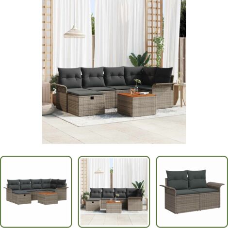Cuscino da esterno -  Set Divano da Giardino con cuscino 7 pcs Grigio polyrattan