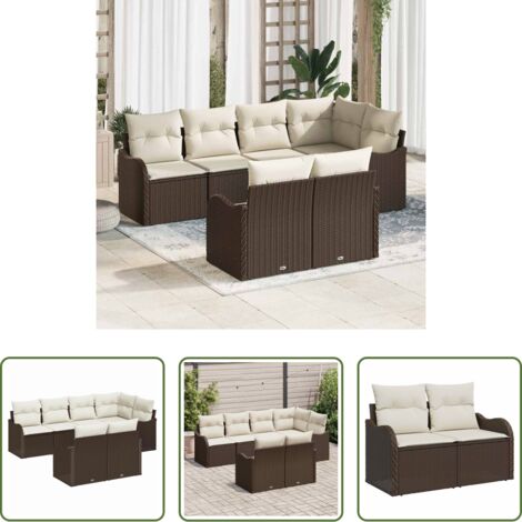 Cuscino da esterno -  Set Divano da Giardino con cuscino 7 pcs Marrone Poly Rattan