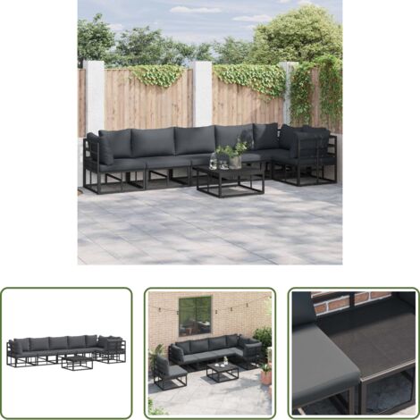 Cuscino da esterno -  Set Divano da Giardino con cuscino 7 pcs Nero Alluminio