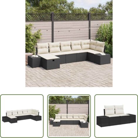 Cuscino da esterno -  Set Divano da Giardino con cuscino 7 pcs Nero polyrattan