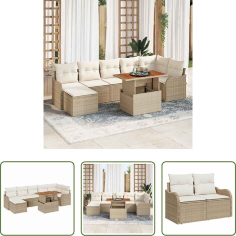 Cuscino da esterno -  Set Divano da Giardino con cuscino 8 pcs beige e panna