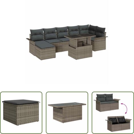 Cuscino da esterno -  Set Divano da Giardino con cuscino 8 pcs Grigio Poly Rattan