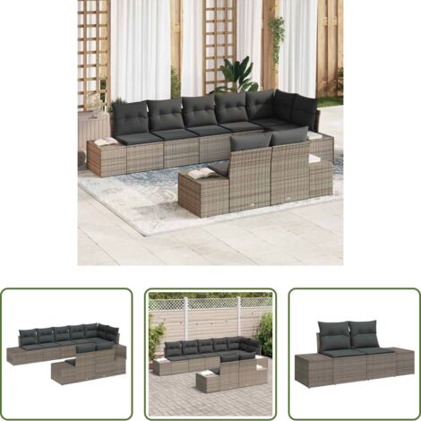 Cuscino da esterno -  Set Divano da Giardino con cuscino 8 pcs Grigio polyrattan