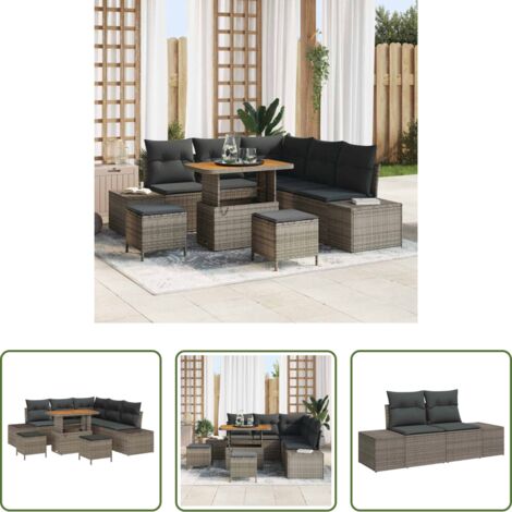 Cuscino da esterno -  Set Divano da Giardino con cuscino 8 pcs Grigio polyrattan