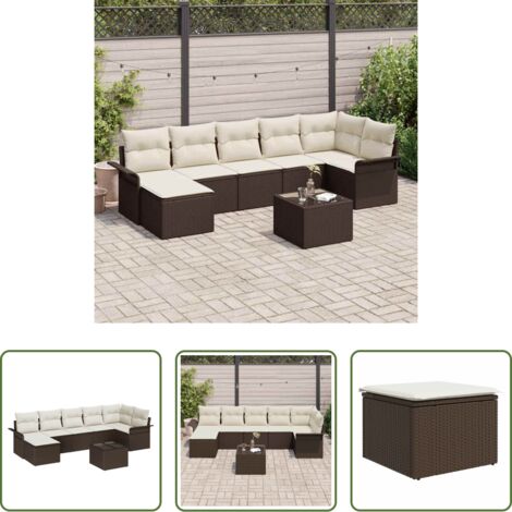 Cuscino da esterno -  Set Divano da Giardino con cuscino 8 pcs Marrone Poly Rattan