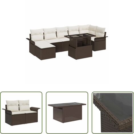 Cuscino da esterno -  Set Divano da Giardino con cuscino 8 pcs Marrone Poly Rattan