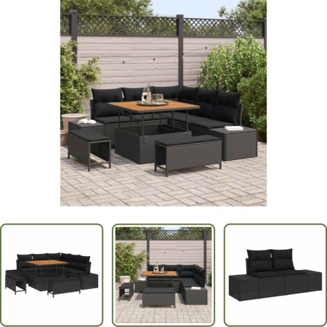 Cuscino da esterno -  Set Divano da Giardino con cuscino 8 pcs Nero polyrattan